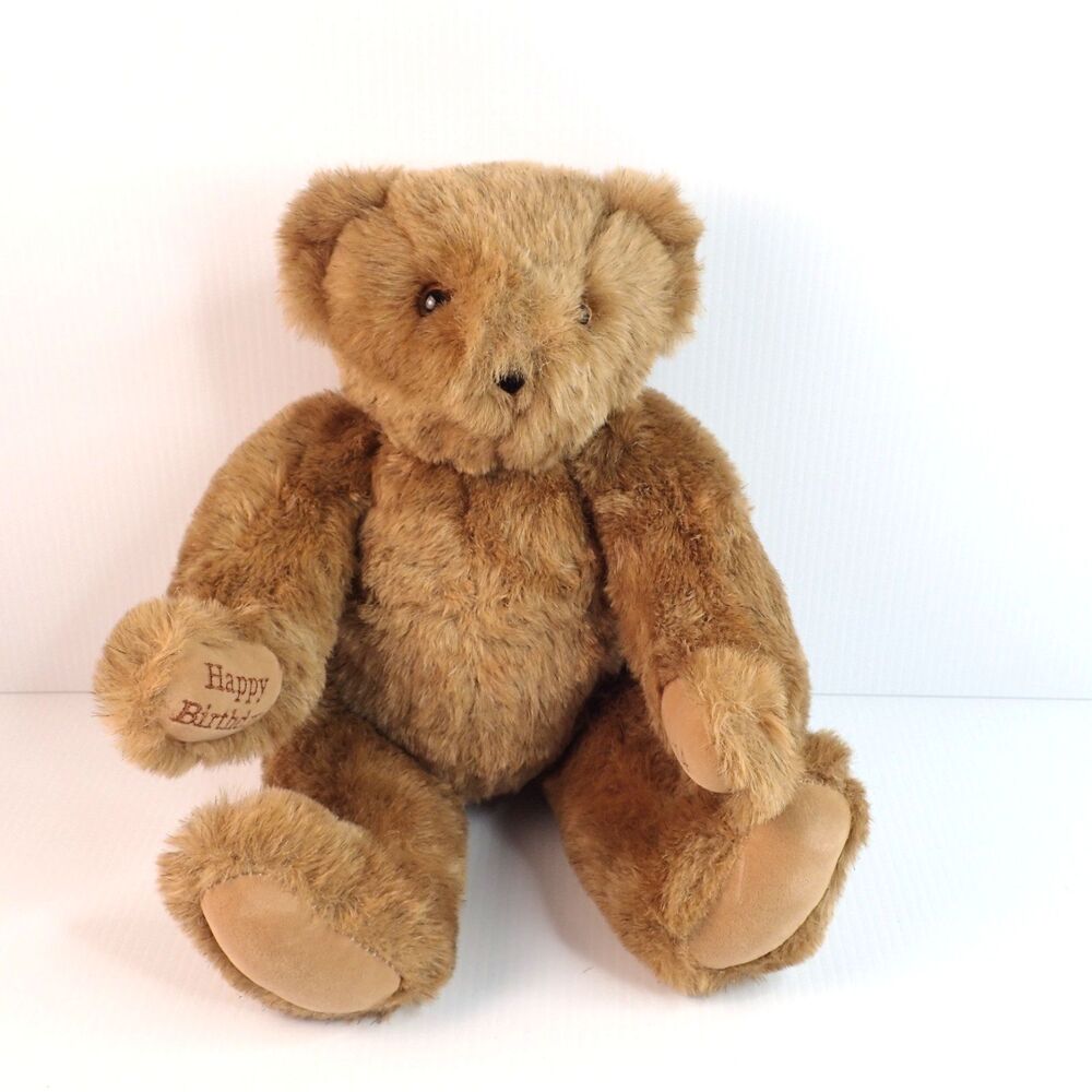 Vermont Teddy Bear 15 In. Classic Bear Honey Fur Brown Eyes HAPPY BIRTHDAY 2014